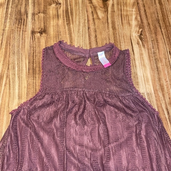 No Boundaries women’s medium 7 9 dress mini Mauve pink lace boho sleeveless - Picture 2 of 8